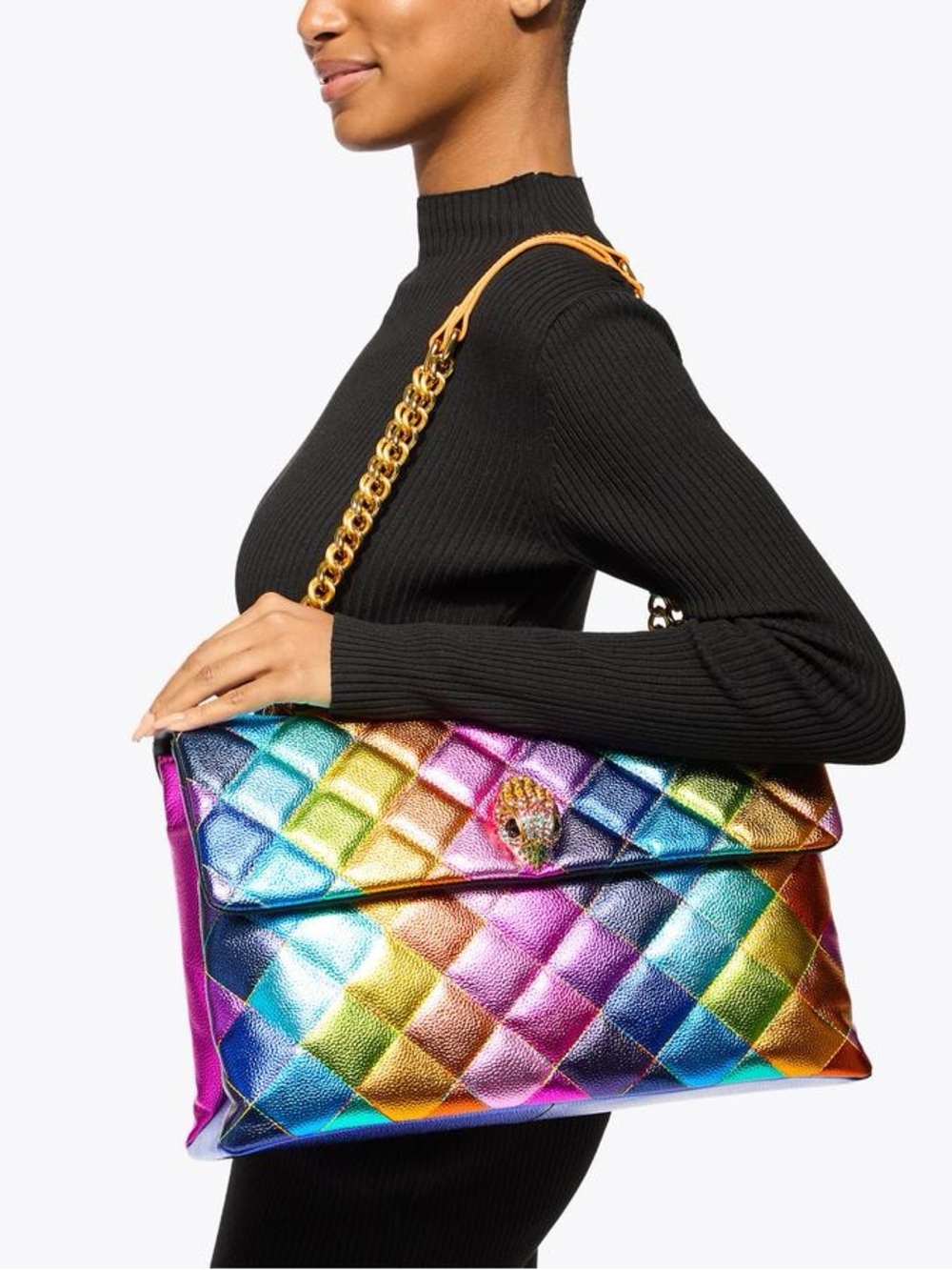 Kurt Geiger XXL Rainbow Multicolor Leather Chain Shoulder Bag NWT - Picture 3 of 17